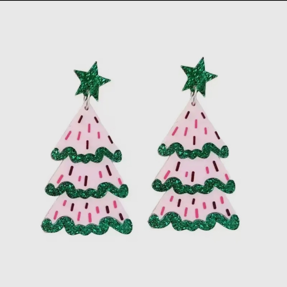Dani Pink and Green Christmas Tree Earrings